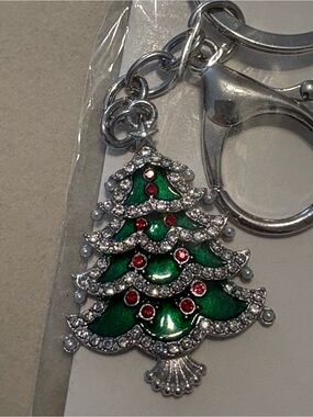 Green Rhinestone Christmas Tree Keychain NWT
